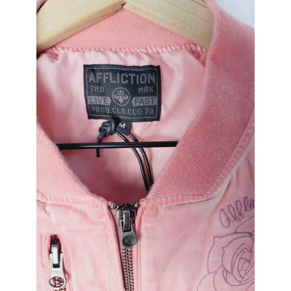 NWT Affliction Salmon Pink Lace Up Bomber Jacket - Medium - Picture 7 of 12